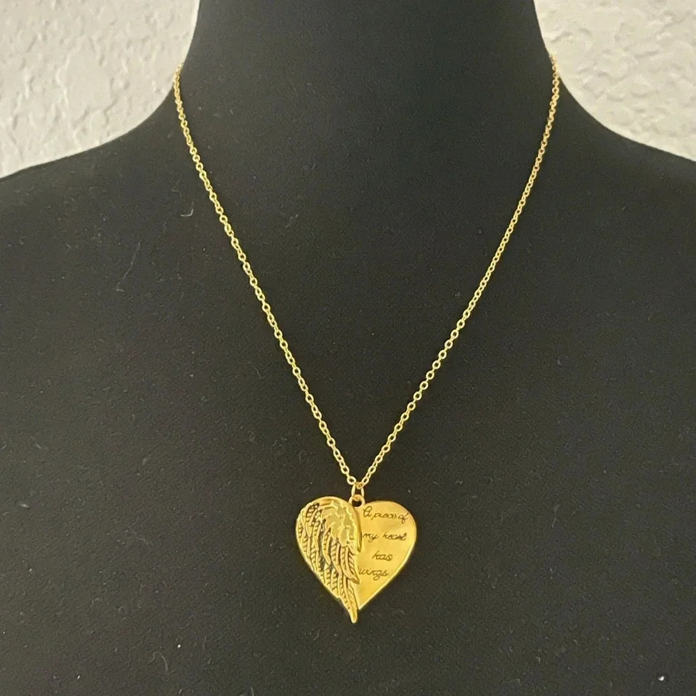 Angel Wings Necklaces Pendant with Saying Love Heart Pendant Necklace for Women